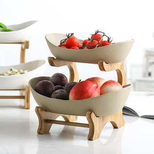 Assiette à fruits en céramique multicouche assiette à fruits secs de style européen support en <span class=keywords><strong>bambou</strong></span> et en bois - Product Image 6