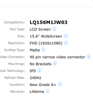 شاشة ليد LCD من GBOLE مقاس 15.6 بوصة عالية الوضوح بالكامل 240 هرتز طراز LQ156M1JW03 مخصصة لـ MSI MS-16Q4 GS65 Stealth 9SG 1920x1080
