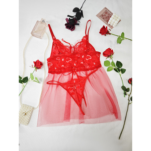 Set Lingerie in pizzo da donna in 2 pezzi reggiseno e perizoma regolabili a forma di cuore - Product Image 6