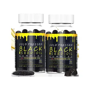 Julyherb Supply gomitas de aceite de semilla negro orgánico puro de grado alimenticio con jugo de fruta de arándano 60 cápsulas por botella