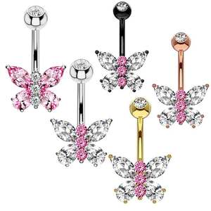 Romántico Rosa vientre <span class=keywords><strong>Piercing</strong></span> hebilla umbilical cabeza <span class=keywords><strong>de</strong></span> clavo libélula <span class=keywords><strong>pistola</strong></span> mariposa ombligo anillos <span class=keywords><strong>Piercing</strong></span> joyería al por mayor - Product Image 1