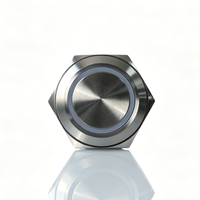 Bouton-poussoir électronique à tête plate en acier inoxydable de 30 mm, étanche IP65, 8 broches, anneau lumineux, momentané, 12 V, 2NO2NC DPDT