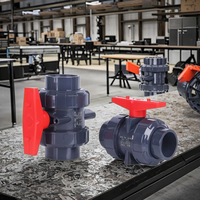 Vanne à boisseau sphérique double union en PVC-U BSX 20-110mm PN10 PN16 Norme DIN Gris foncé Vanne d'eau industrielle Vente en gros Usine OEM