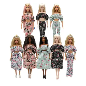 Aksesori pakaian boneka asli 29cm, set celana rok lembut lengan puff motif bunga, pakaian boneka desain baru 2023