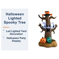 Décoration de jardin gonflable d'Halloween : Arbre effrayant illuminé avec citrouille, fantôme et crâne pour fêtes et événements en extérieur