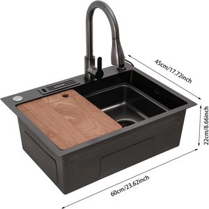 Évier de <span class=keywords><strong>cuisine</strong></span> Sus 304 en acier inoxydable noir grand bol unique sous les meubles d'évier de montage - Product Image 4