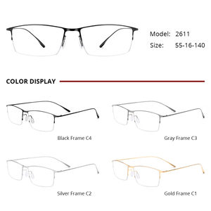 Borregls alliage lunettes cadres hommes 2025 nouvelle marque Design carré lunettes demi-jante Semi-sans <span class=keywords><strong>monture</strong></span> ultra-léger optique lunettes 2611 - Product Image 4