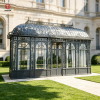 Pavillon de jardin en verre en fer forgé noir, véranda de luxe en métal pour villa, abri de jardin pour cour arrière
