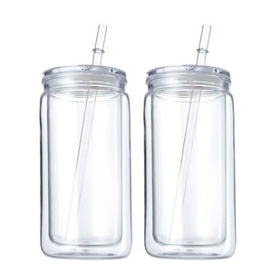 Gobelet à paille en plastique à double paroi de 16 oz sans BPA, écologique, avec couvercle, pour fête, design de bocal Mason de style américain - Product Image 1