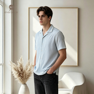<span class=keywords><strong>Camicia</strong></span> da <span class=keywords><strong>Uomo</strong></span> Traspirante in <span class=keywords><strong>Pizzo</strong></span> Crochet Effetto Marmo Acquatico, 185gsm, Misto Cotone, Blu Chiaro, Stile Resort Cubano con Motivo Astratto a Spirale - Product Image 3
