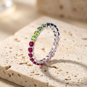 S925 Sterling Silver Moissanite Eternity Band <b>Ring</b> With Channel Set Multicolor Gemstones Women's Classic Everyday Wear Jewelry - Product Image 4
