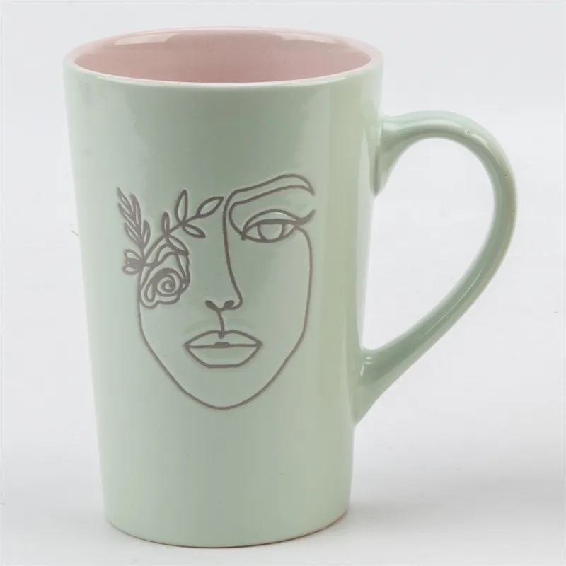 Künstlerische Gesichts linien Keramik Reise becher mit Silikon deckel Hand bemalte Blume Keramik Tasse