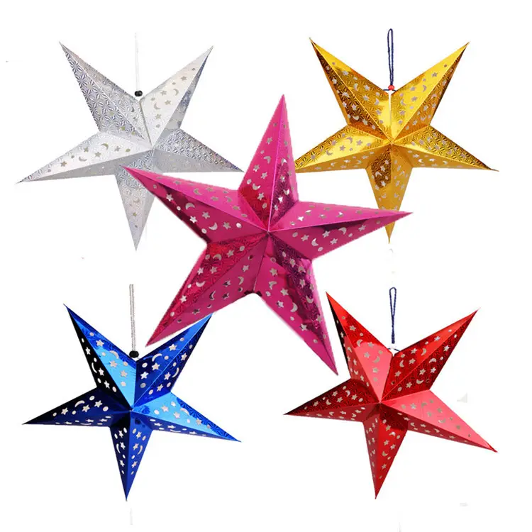 paper star lanterns Lampshade 3D Handmade Large Star Pentagram for Christmas Wedding Party hanging