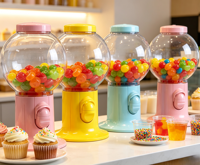 Distributeur de bonbons en plastique transparent de qualité alimentaire pour mini-gumballs/gélifiés/chocolats