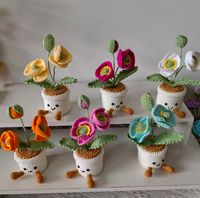 Tanaman Tulip Rajut dalam Pot, Bunga Benang Penyemangat Emosional, Pot Kaki Tersenyum Lucu, Dekorasi Meja Rumah, Hadiah Liburan, Grosir