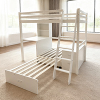 Lit superposé en bois massif pour enfants avec garde-corps et rangement moderne, double, pour enfants