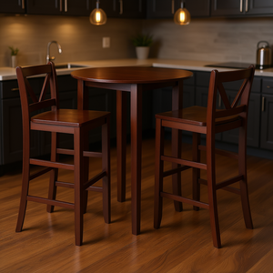 Juego de Muebles de Bar Fiona, Mesa Redonda con 2 Taburetes con Respaldo en V, Madera de Caoba, Estilo Tradicional Moderno - Product Image 2