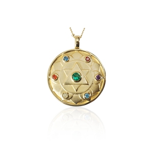 Collar de placa de loto de <span class=keywords><strong>acero</strong></span> <span class=keywords><strong>inoxidable</strong></span> chapado en oro de 24K de lujo, con 7 microinserciones Charkra piedras de, <span class=keywords><strong>cadena</strong></span> de clavícula para hombres y mujeres - Product Image 5