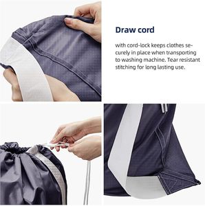 Borsa per il bucato in nylon personalizzabile con logo, con tracolla, pieghevole, grande capacità per vestiti, per casa e università - Product Image 2