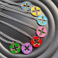Collier pendentif croix vintage coloré en acier inoxydable, chaîne maille gourmette plaqué argent, design creux goutte d'huile, cadeau Croheart