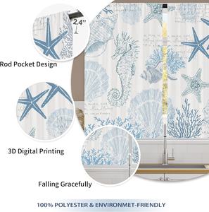 Coastal nautical Bindi ม่านแขวนโพลีเอสเตอร์ลายปะการังสีฟ้าเปลือกหอยรูปปลาดาวสำหรับคาเฟ่ - Product Image 6