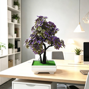 Bonsaï artificiel Paulon Palmier châtaignier nain 24 cm de haut en plastique pour décoration intérieure, pot de fleurs vert, blanc, rose, violet, rouge - Product Image 4