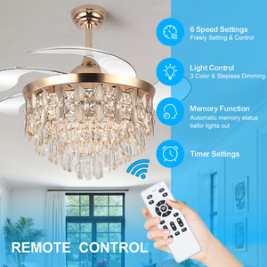 Quạt trần đèn pha lê Y334 mới với điều khiển từ xa 42 inch 110/220v, đèn led, đèn chùm - Product Image 5