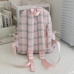 Petit sac à dos léger et polyvalent de style écolière, à carreaux bleu clair, idéal pour l'école primaire, les cours quotidiens et les sorties. - Product Image 3