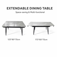 Table à manger moderne avec plateau en pierre et pieds en métal pour 6 à 8 personnes, table à manger extensible et rétractable, meubles de maison en métal