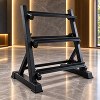 Support de Rangement Commercial pour Haltères à 3 Niveaux Réglables en Acier Robuste pour Équipement de Fitness en Salle de Sport