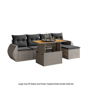 Grand ensemble de canapés de jardin en rotin PE gris avec coussins en mousse haute densité, mobilier d'extérieur au design contemporain - Product Image 1