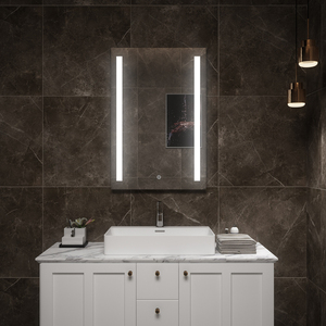 Irregular Asymmetrical Silver Frame Mirror with Dual-Lit <b>LED</b> <b>Bluetooth</b> <b>Speaker</b> Smart Anti-Fog and Dimmable Light - Product Image 2