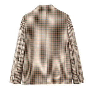 卡其色格纹图案缺角领单排扣长袖休闲时尚女式西装外套 - Product Image 2