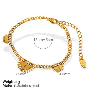 stainless steel gold plated chain <b>bracelet</b> set sun pattern bohemian unisex alloy jewelry - Product Image 2