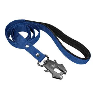 Custom Heavy Duty Frog Clip Buckle Hardware Combat Dog Collar And Lead Set Personalized Solid Nylon Twist Rope Dog Leash Custom