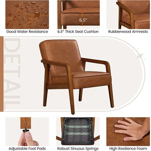 Sillón de Diseño Moderno de Mediados de Siglo, Color Marrón, <span class=keywords><strong>Individual</strong></span>, para Sala de Estar, Estilo Nórdico, Acogedor, de Tela, Cuero y Madera - Product Image 3