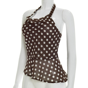 ViViblook J26TP107 Nouveau débardeur d'été pour femme, style licou dos nu, imprimé à pois, sans manches, décontracté - Product Image 5