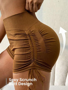 מכנסי כושר המותניים גבוהים של נשים כושר גבוה ייבוש מהיר המותניים אלסטי שרוך מכנסי יוגה מוצק אפרסק רכיבה על מכנסי ספורט - Product Image 4