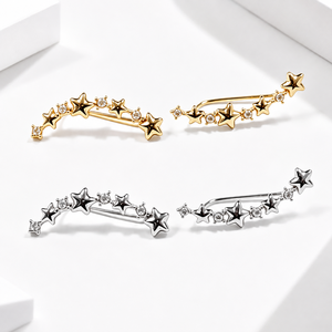 Pendientes de Estrella para Mujer, Pendientes de Acero Inoxidable con Circonita Cúbica, Baño de Oro de 14K al Vacío - Product Image 1