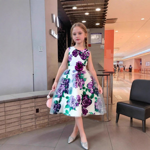 Robe sans manches à imprimé floral pour filles, style princesse plissé avec nœud, pour les spectacles et le quotidien K9 - Product Image 2