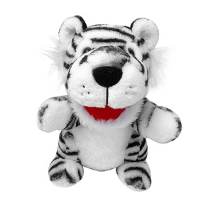 Con boca móvil abierta, juego de rol para contar cuentos, enseñanza, teatro de marionetas, marionetas de mano de tigre de peluche, regalos de cumpleaños, blanco - Product Image 1
