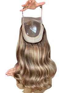 Timide nouveau Design brun surbrillance blonde cheveux humains pour les femmes avec des cheveux amincissants avant de lacet Mini perruque Clips dans Topper - Product Image 3