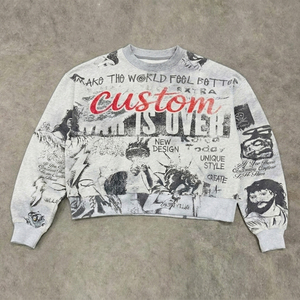 เสื้อสเวตเชิ้ตคอกลมโอเวอร์ไซส์สำหรับผู้ชาย พิมพ์ลายดิจิตอลสีขาว 400 GSM คุณภาพสูง หนัก ทนทาน สไตล์สตรีทแวร์ รับผลิตตามแบบ OEM - Product Image 1