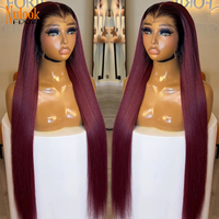 Perruques brésiliennes en cheveux humains vierges à 100 %, couleur ombrée 99J, lisses, avec dentelle frontale 13x4, sans colle, pour femmes noires