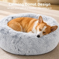 Lit pour chien et chat personnalisé, chaud, en peluche, moelleux, confortable, anti-anxiété, rond, apaisant, en forme de beignet, lavable