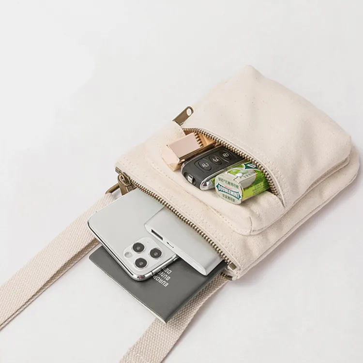 AZB046 Fabricante atacado personalizado simples pequeno saco de celular para celular de lona mini bolsa de ombro crossbody leve