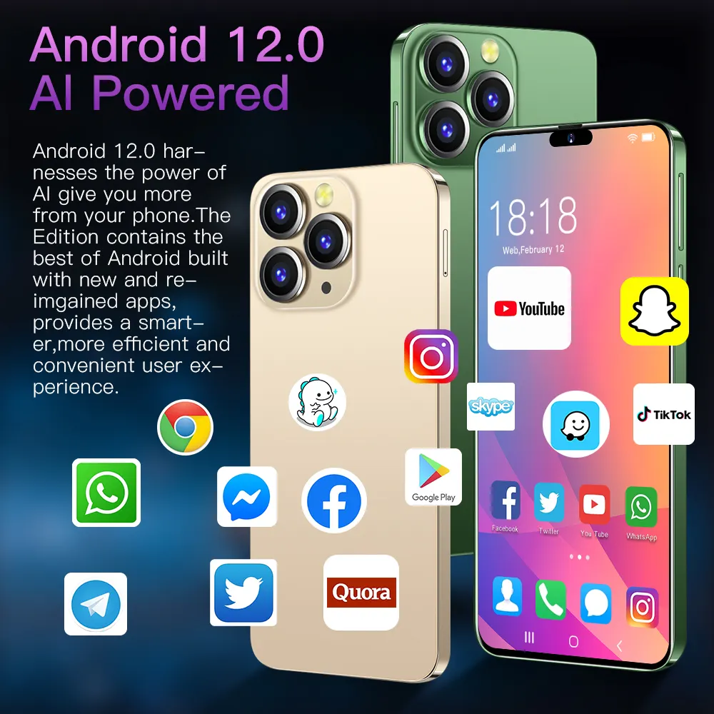 Sıcak satış telefon I 14 Pro Max 6.7 inç 8Gb + 256Gb 48mp + 108mp akıllı telefonlar 5g Made In çin mobil Android 5g smartphone