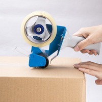 Distributeur de ruban adhésif de bureau multi-rouleaux personnalisé pour emballage (cellophane/OPP/papier) avec coupe-ruban, options rouge/bleu, construction en plastique et acier, logo personnalisé