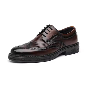 Bottes Chelsea ajourées - Chaussures décontractées pour hommes en cuir véritable, style brogue, plateforme, semelle épaisse, respirantes - Product Image 2