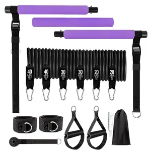 YETFUL Multi-functional Fitness Booty Bands Workout Yoga Portable Pilates Bar Kit Set With Adjustable Resistance